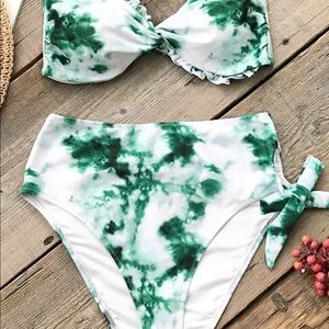 Cupshe green tie dye high waisted bathing suit